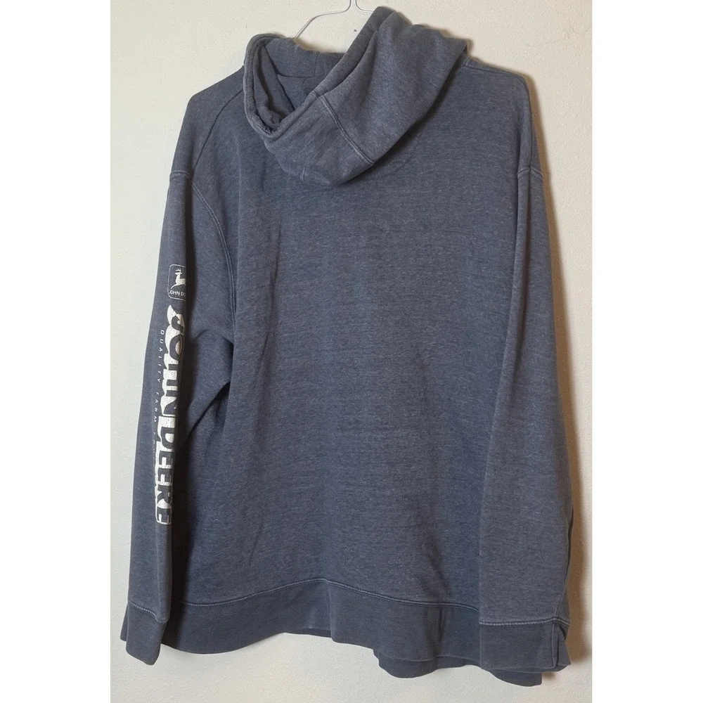 John Deere Men's 2XL Pullover Hoodie Gray Logo Sleeve Workwear Flaw